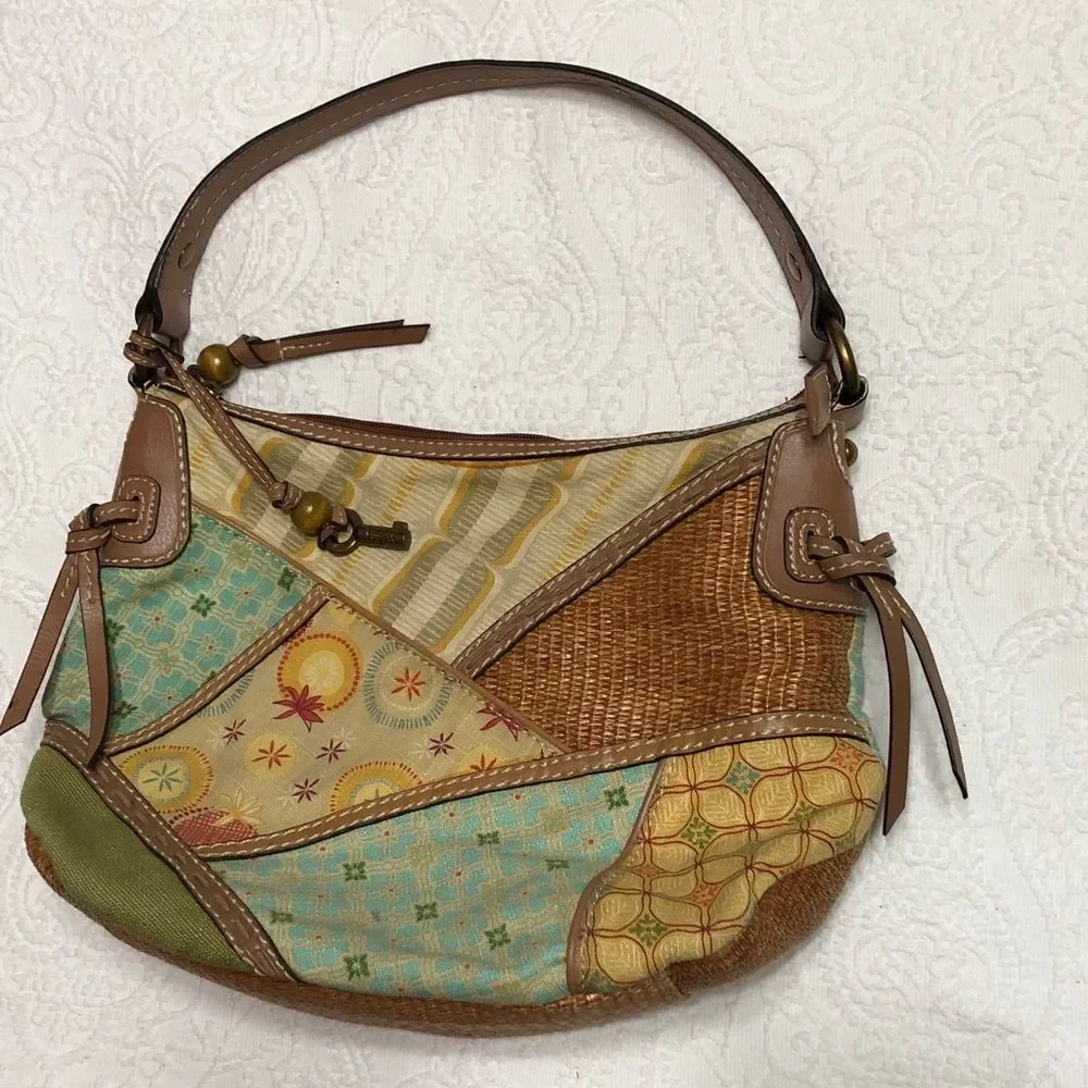 Fossil Purse Patchwork Basket Weave Shoulder Bag